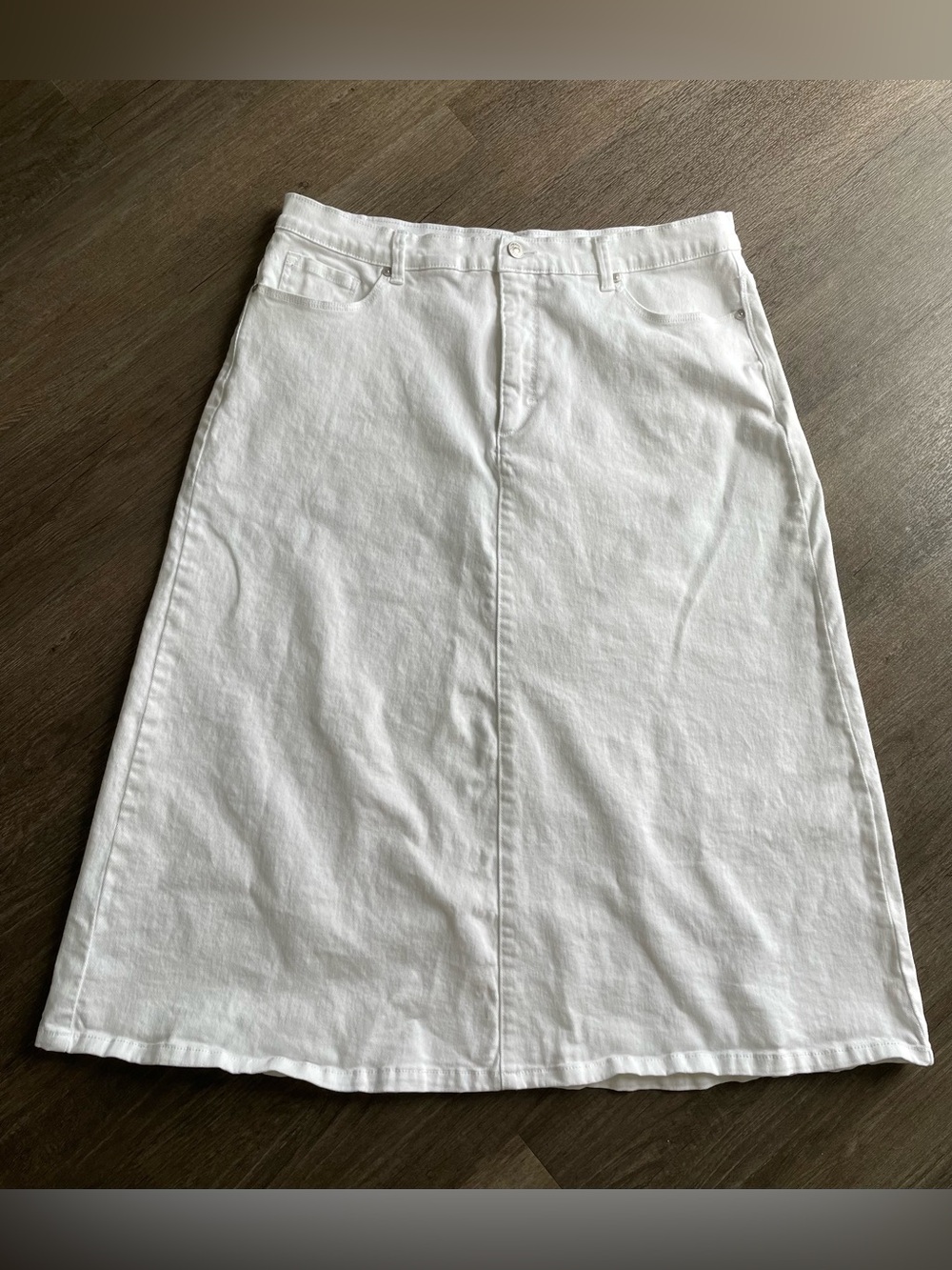 Gloria Vanderbilt Denim Midi Womens Skirt Size 14 White Capsule Old Money Cotton